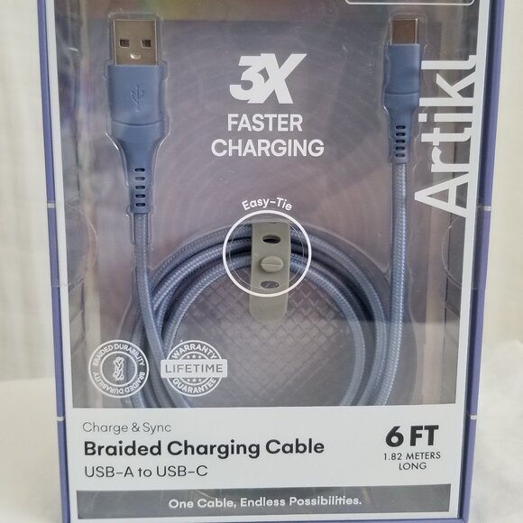 Artikl Charge & Sync Braided Charging Cable 6f USB-A to UBC-C 3X Faster Charging - Picture 1 of 16